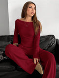 SHEIN EZwear Red Knitted Women Bodysuit Set