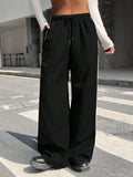 SHEIN EZwear Contrast Piping Drawstring Waist Wide Leg Cargo Pants