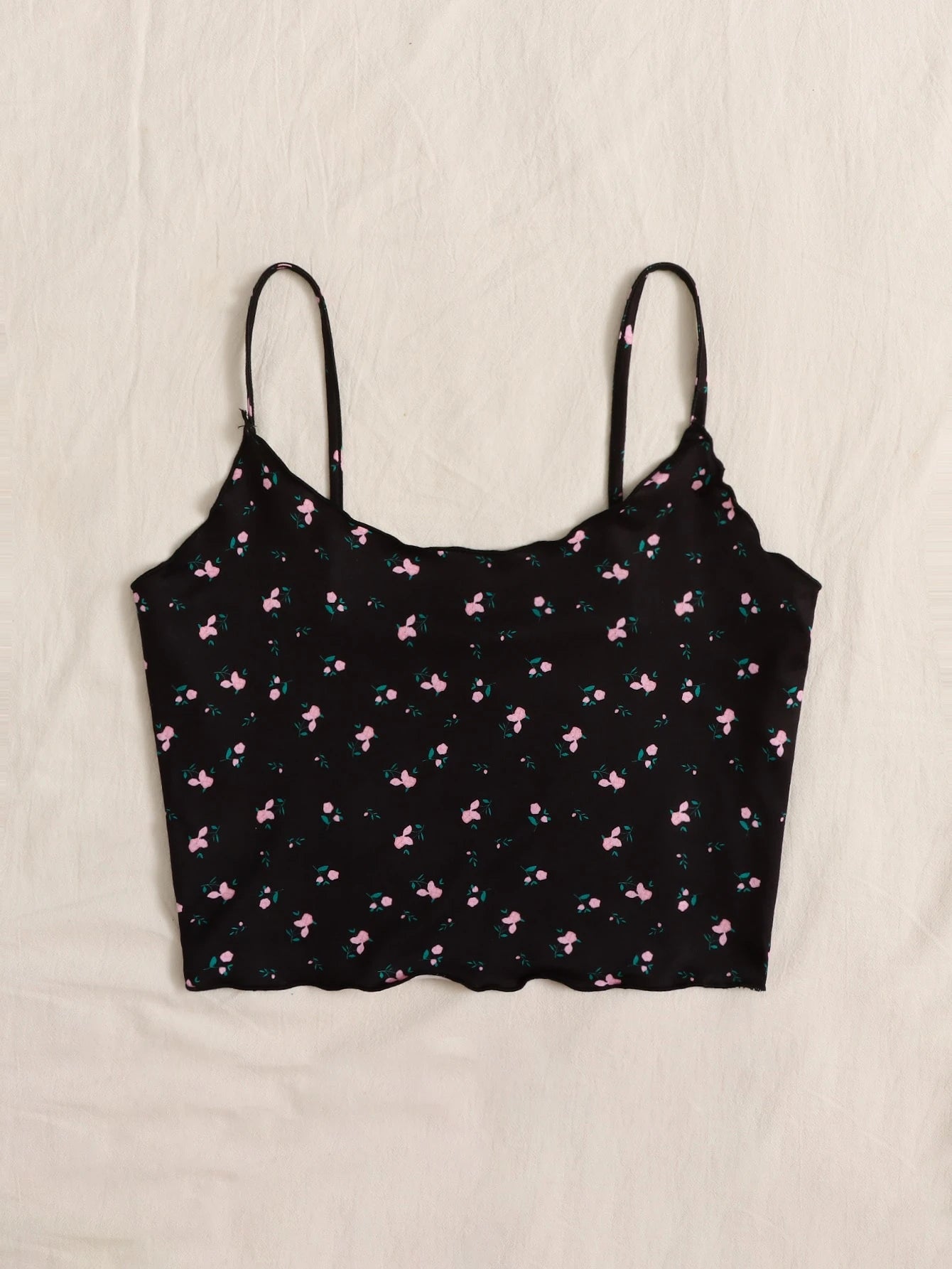  | SHEIN EZwear Ditsy Floral Lettuce Trim Cami Top | Tee | Shein | OneHub