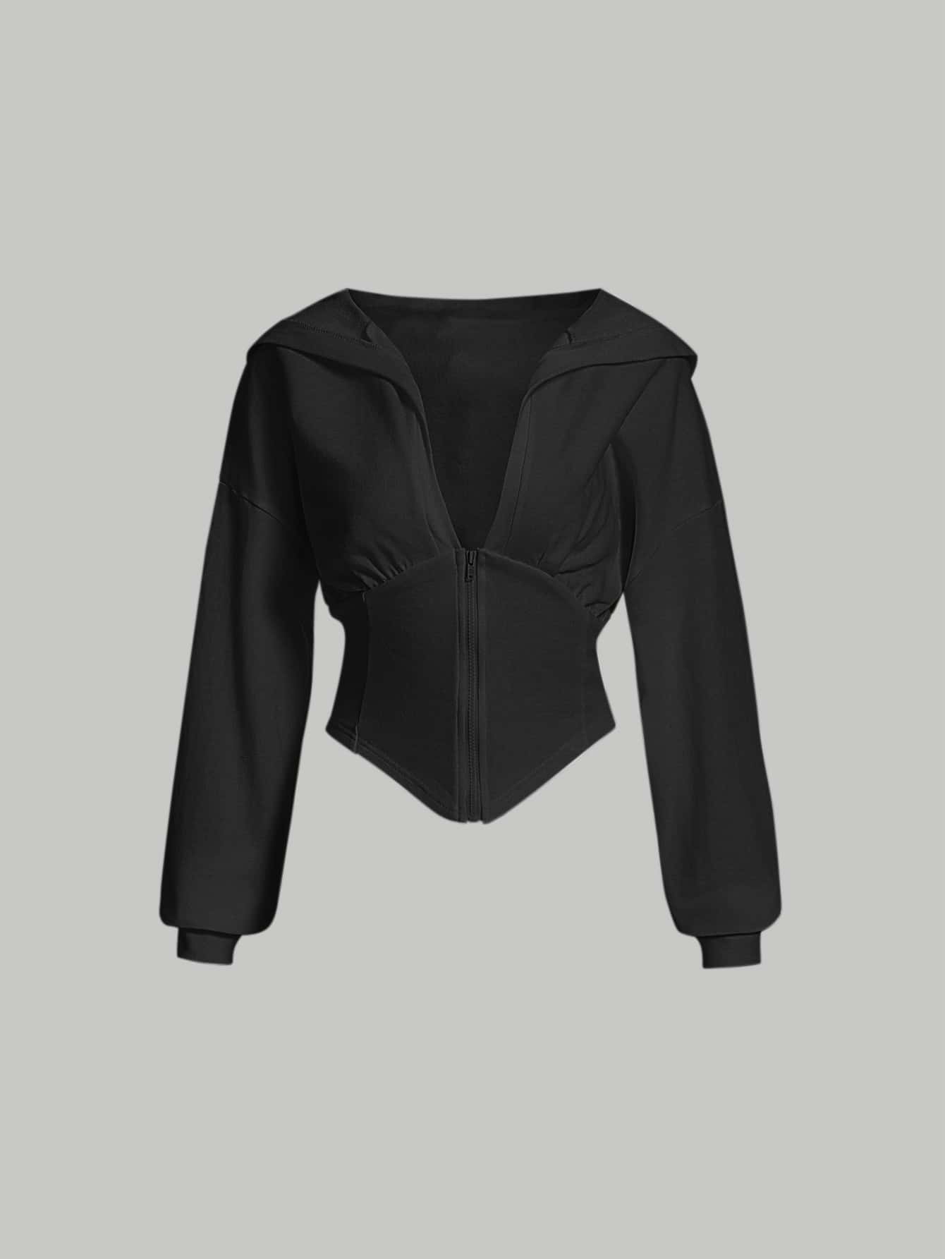 SHEIN EZwear Drop Shoulder Heathered Knit Zip-Up Hoodie,Long Sleeve Tops In Fall/Winter