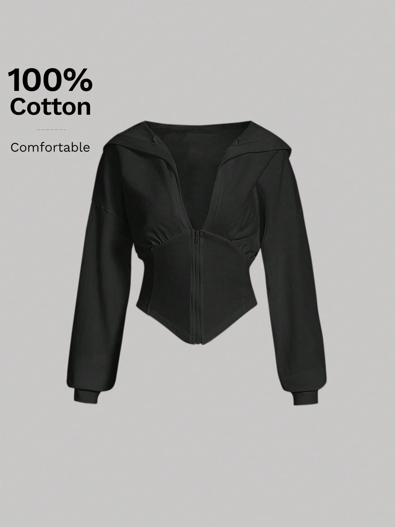 SHEIN EZwear Drop Shoulder Heathered Knit Zip-Up Hoodie,Long Sleeve Tops In Fall/Winter