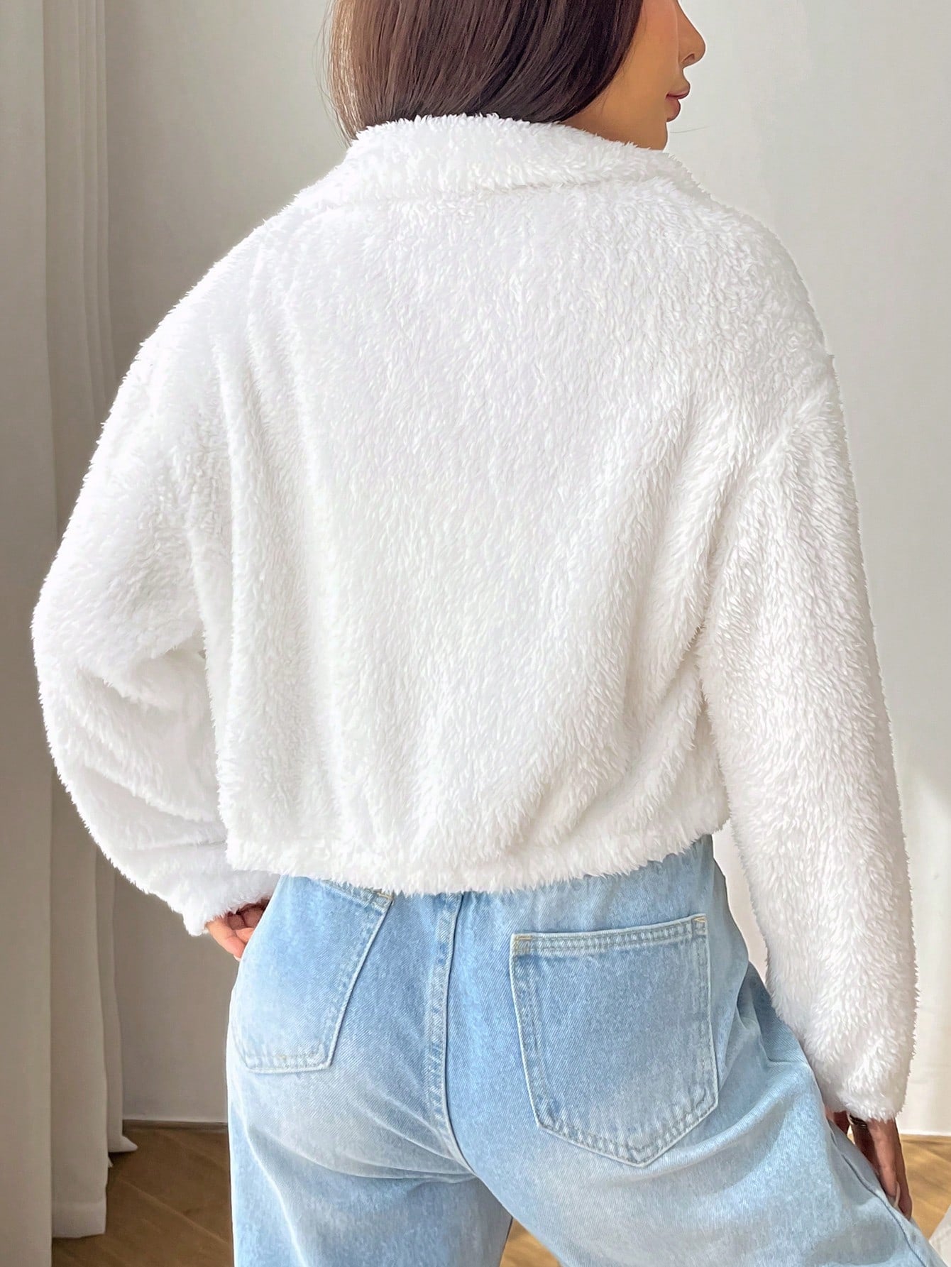  | SHEIN EZwear Drop Shoulder Zip Up Drop Shoulder Teddy Jacket | Sweater | Shein | OneHub