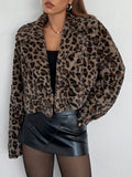  | SHEIN EZwear Fashionable Leopard Fluffy Cropped Regular Jacket, Autumn/Winter | Sweater | Shein | OneHub