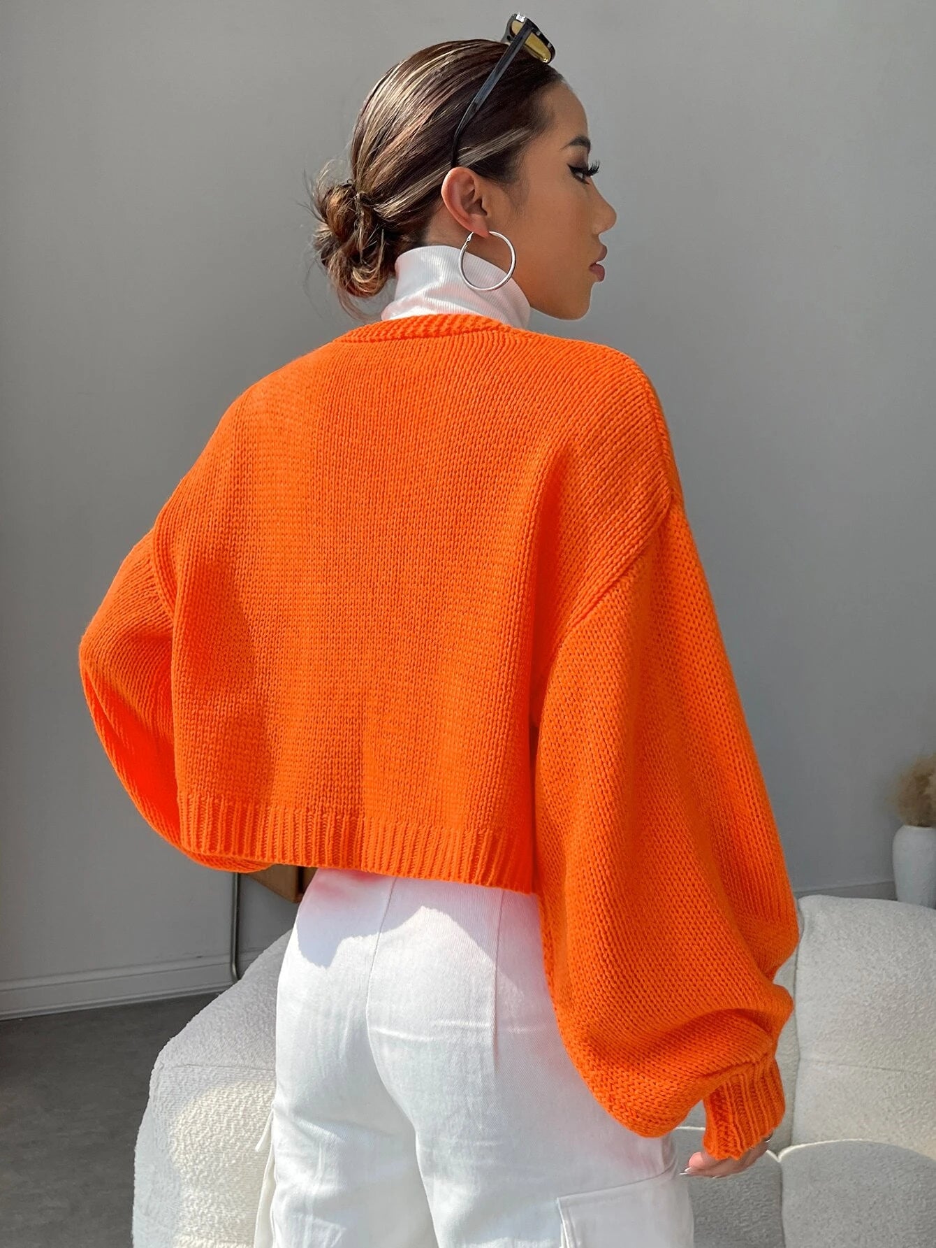  | SHEIN EZwear Floral Applique Bishop Sleeve Crochet Cardigan | Sweater | Shein | OneHub