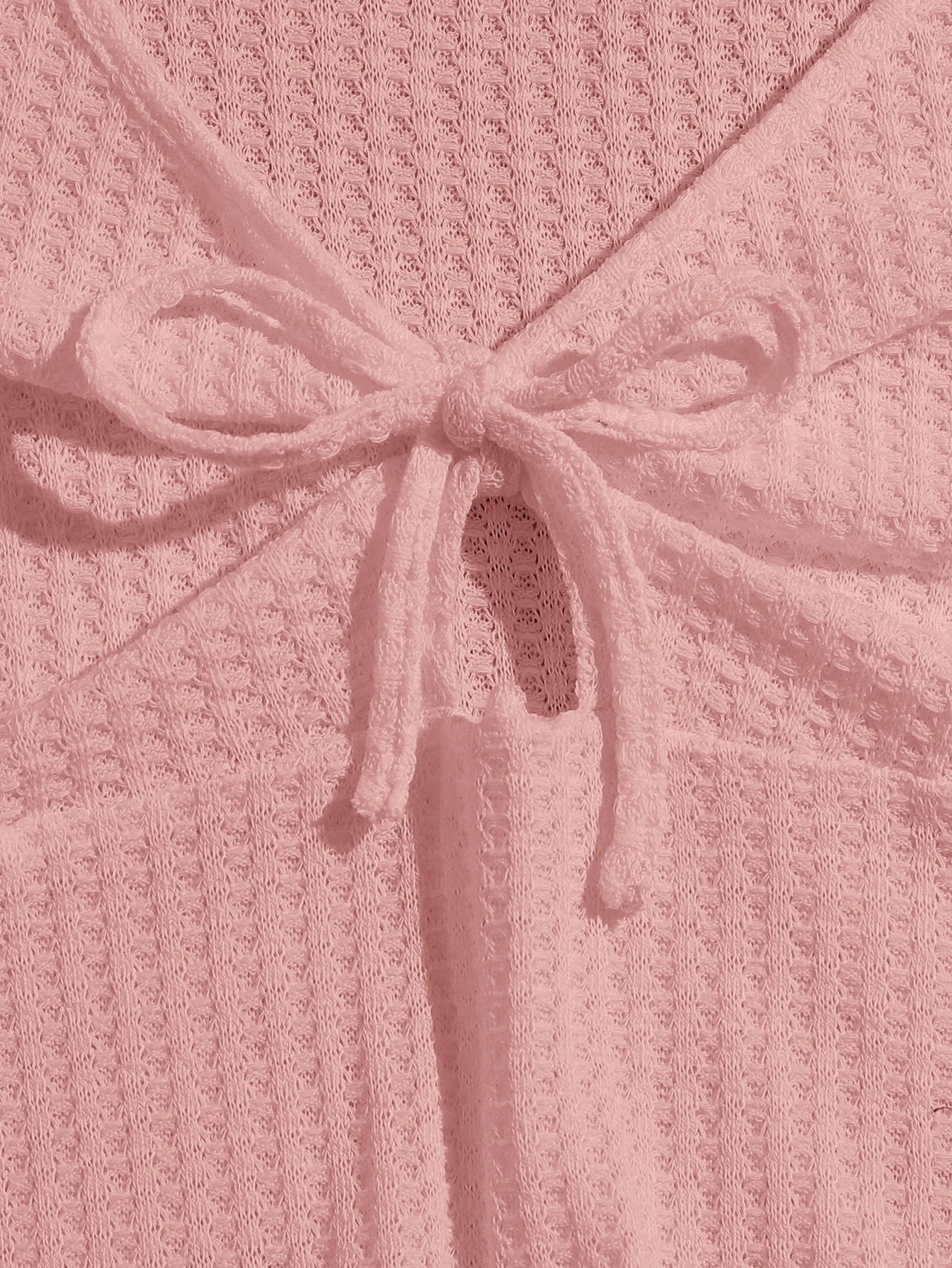  | SHEIN EZwear Lettuce Trim Knot Front Waffle Knit Wavy Edge V-Neck Short Sleeves Tee | Top | Shein | OneHub