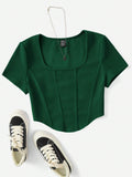 SHEIN EZwear Scoop Neck Seam Front Tee