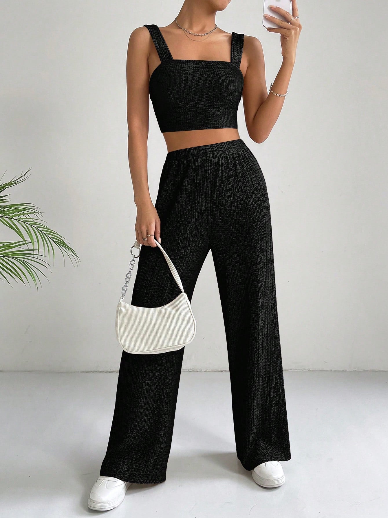  | SHEIN EZwear Solid Crop Cami Top & Wide Leg Pants | Top and Pant Set | Shein | OneHub