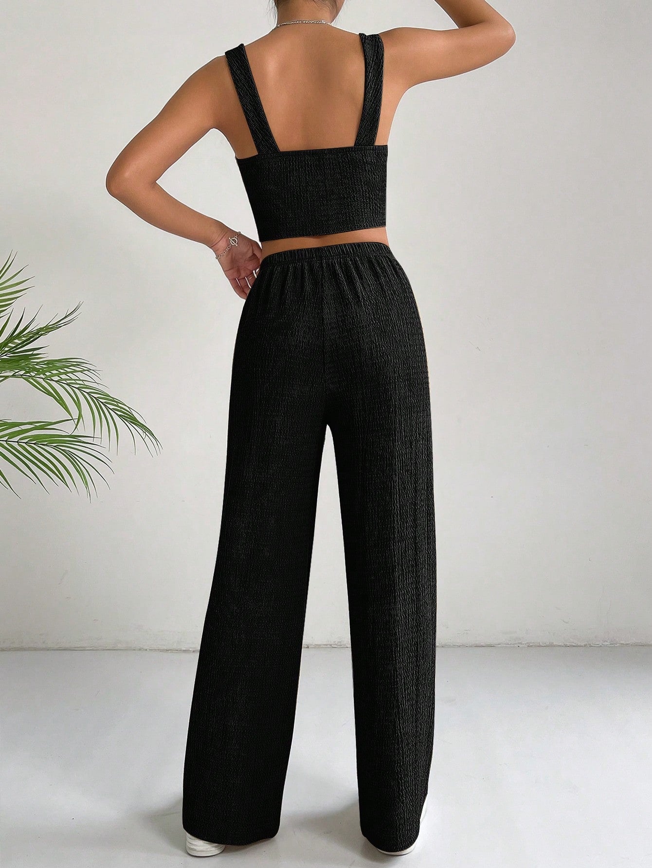  | SHEIN EZwear Solid Crop Cami Top & Wide Leg Pants | Top and Pant Set | Shein | OneHub