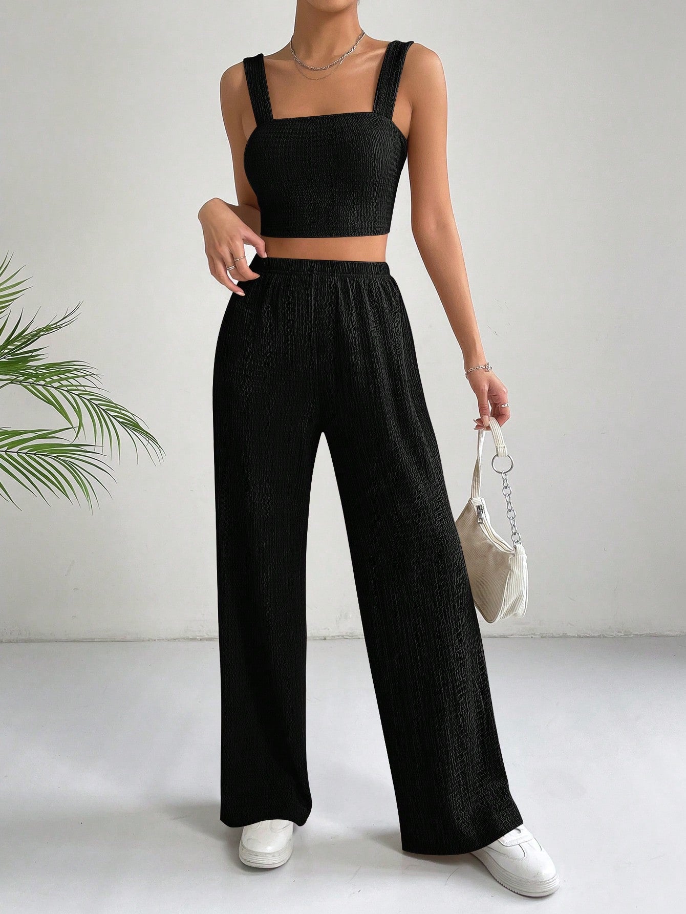  | SHEIN EZwear Solid Crop Cami Top & Wide Leg Pants | Top and Pant Set | Shein | OneHub
