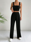  | SHEIN EZwear Solid Crop Cami Top & Wide Leg Pants | Top and Pant Set | Shein | OneHub