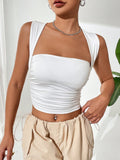  | SHEIN EZwear Solid Ruched Crop Tank Top | Top | Shein | OneHub