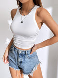  | SHEIN EZwear Solid Ruched Side Crop Tank White Top | Top | Shein | OneHub