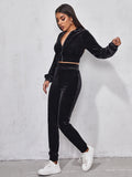  | SHEIN EZwear Solid Velvet Bomber Jacket & Sweatpants Set | Jacket | Shein | OneHub