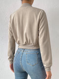 SHEIN EZwear Spring ClothesSolid Zip Up Crop Bomber Jacket