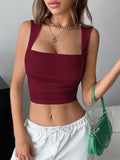 SHEIN EZwear Square Neck Crop Tank Top