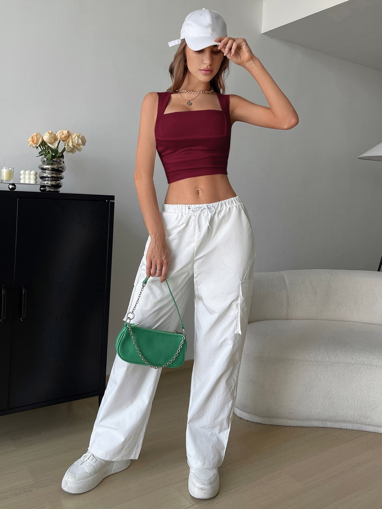  | SHEIN EZwear Square Neck Crop Tank Top | Top | Shein | OneHub