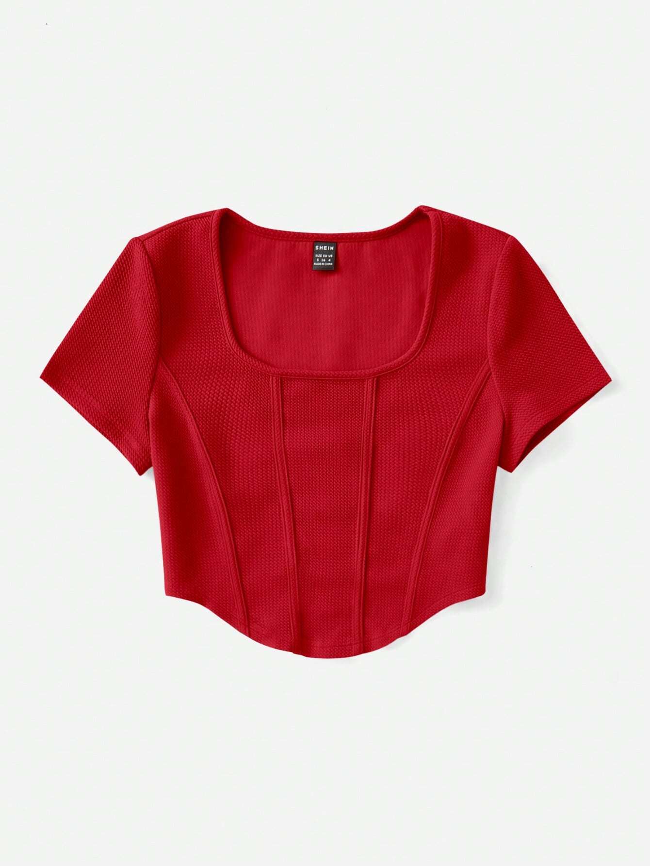  | SHEIN EZwear Square Neck Seam Front Curved Hem Crop Tee | Sweater | Shein | OneHub