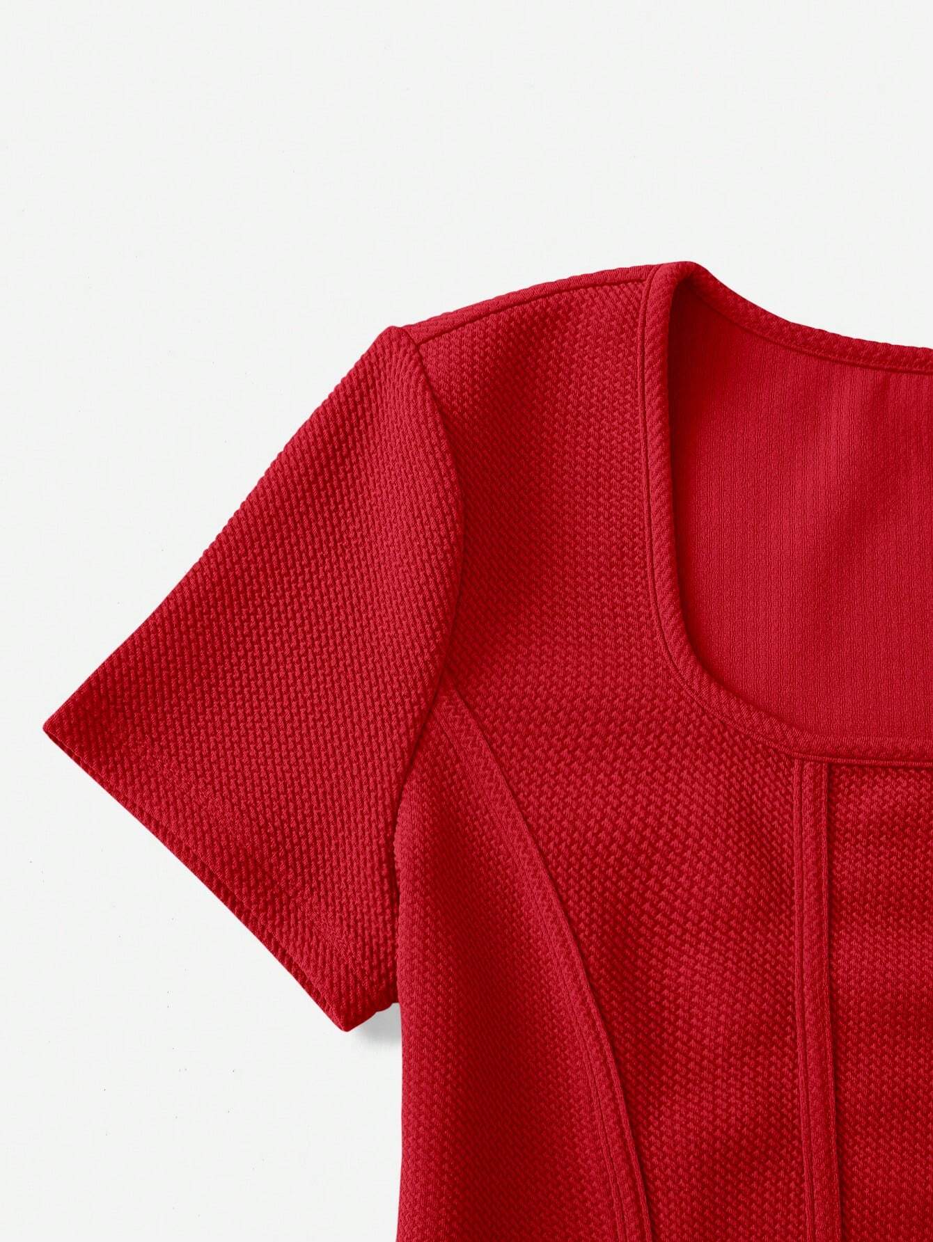  | SHEIN EZwear Square Neck Seam Front Curved Hem Crop Tee | Sweater | Shein | OneHub