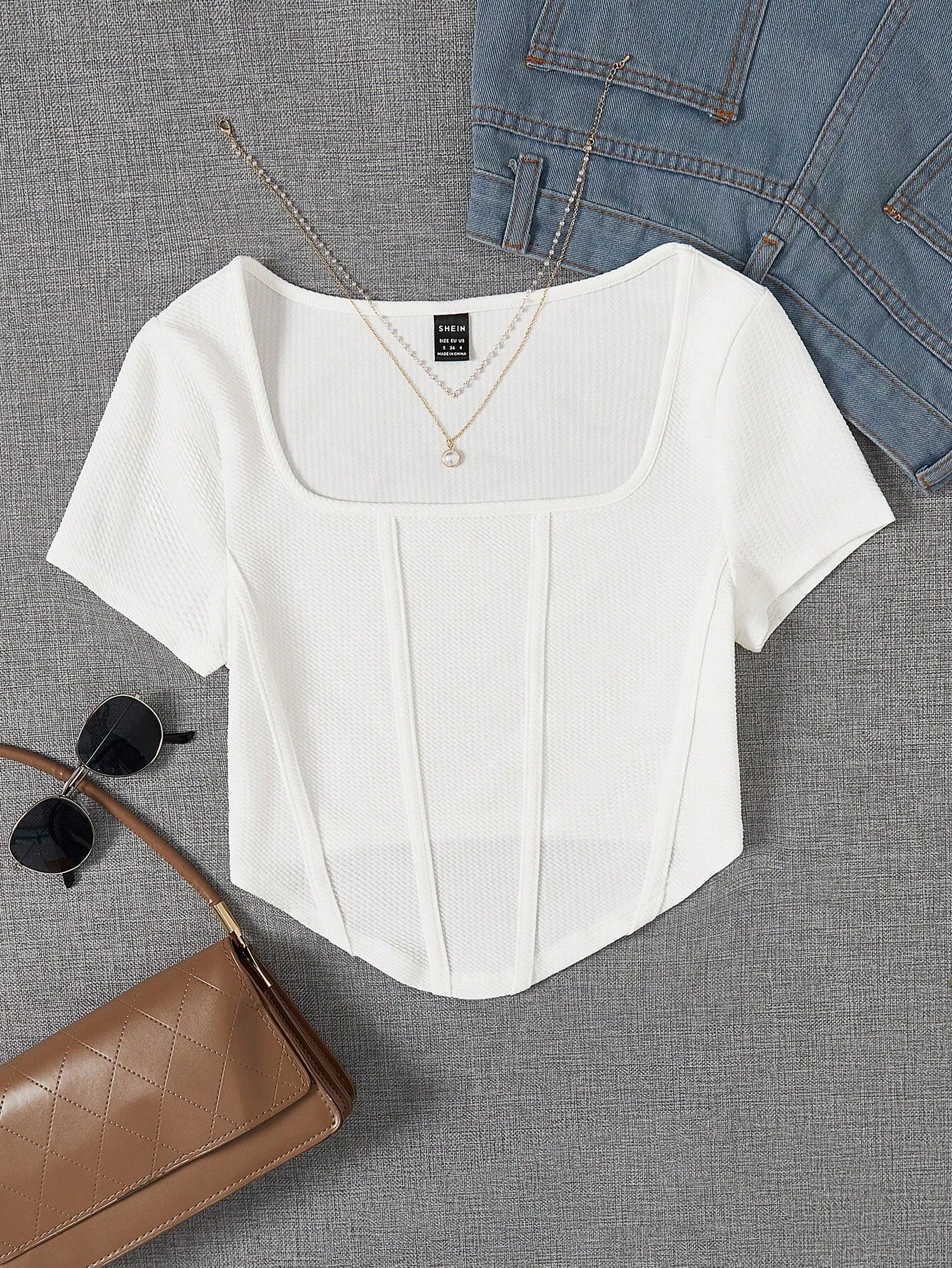  | SHEIN EZwear Summer Outfit Square Neck White Seam Front Tee | Tee | Shein | OneHub