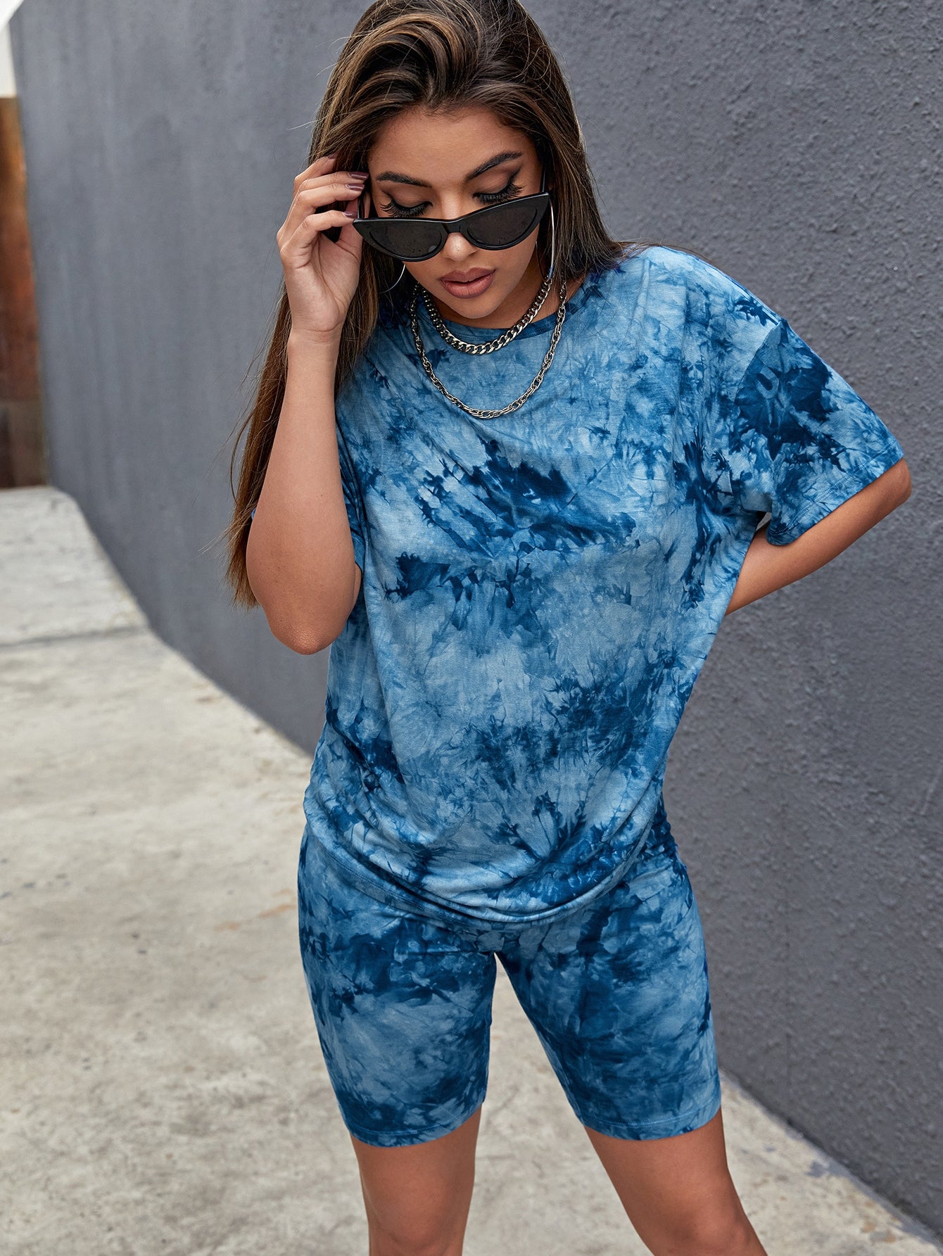  | SHEIN EZwear Tie Dye Tee & Biker Shorts Set | Top and Pant Set | Shein | OneHub
