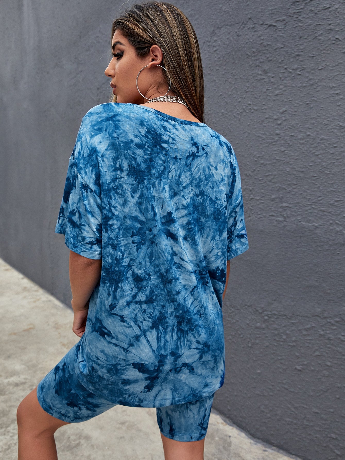  | SHEIN EZwear Tie Dye Tee & Biker Shorts Set | Top and Pant Set | Shein | OneHub