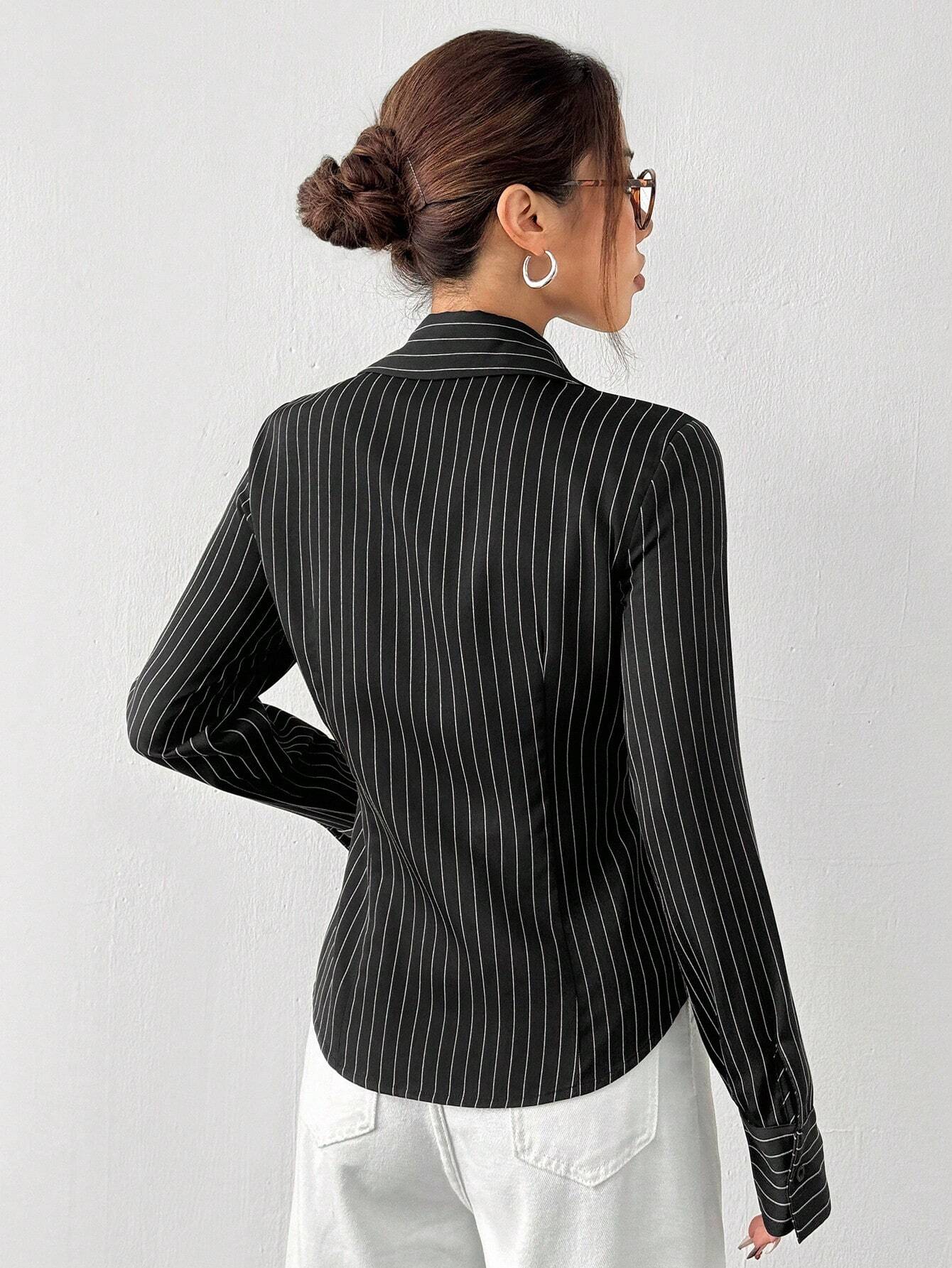  | SHEIN EZwear Women's Black & White Striped Woven Shirt | Top | Shein | OneHub