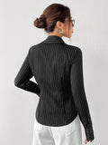  | SHEIN EZwear Women's Black & White Striped Woven Shirt | Top | Shein | OneHub