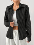  | SHEIN EZwear Women's Black & White Striped Woven Shirt | Top | Shein | OneHub