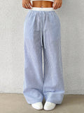  | SHEIN EZwear Women's Casual Blue Striped Woven Wide Leg Pants With Loose Fit | Pants | Shein | OneHub
