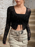  | SHEIN EZwear Women's Sheer Mesh Plant Print Tie-Front Shirt | Top | Shein | OneHub