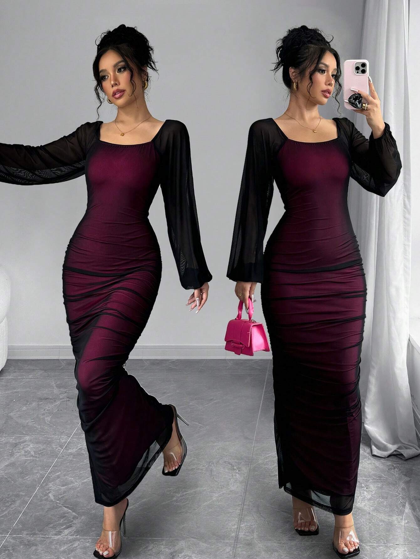  | SHEIN Elenzya Women's Elegant Long Sleeve Dress, Round Neck, Contrast Lace, Embroidered Mesh, Party/Event Wear | Dress | Shein | OneHub