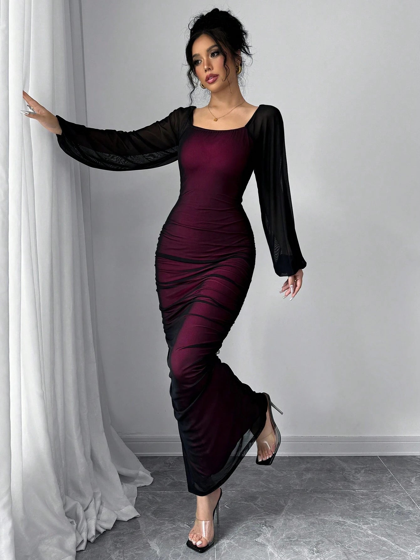  | SHEIN Elenzya Women's Elegant Long Sleeve Dress, Round Neck, Contrast Lace, Embroidered Mesh, Party/Event Wear | Dress | Shein | OneHub