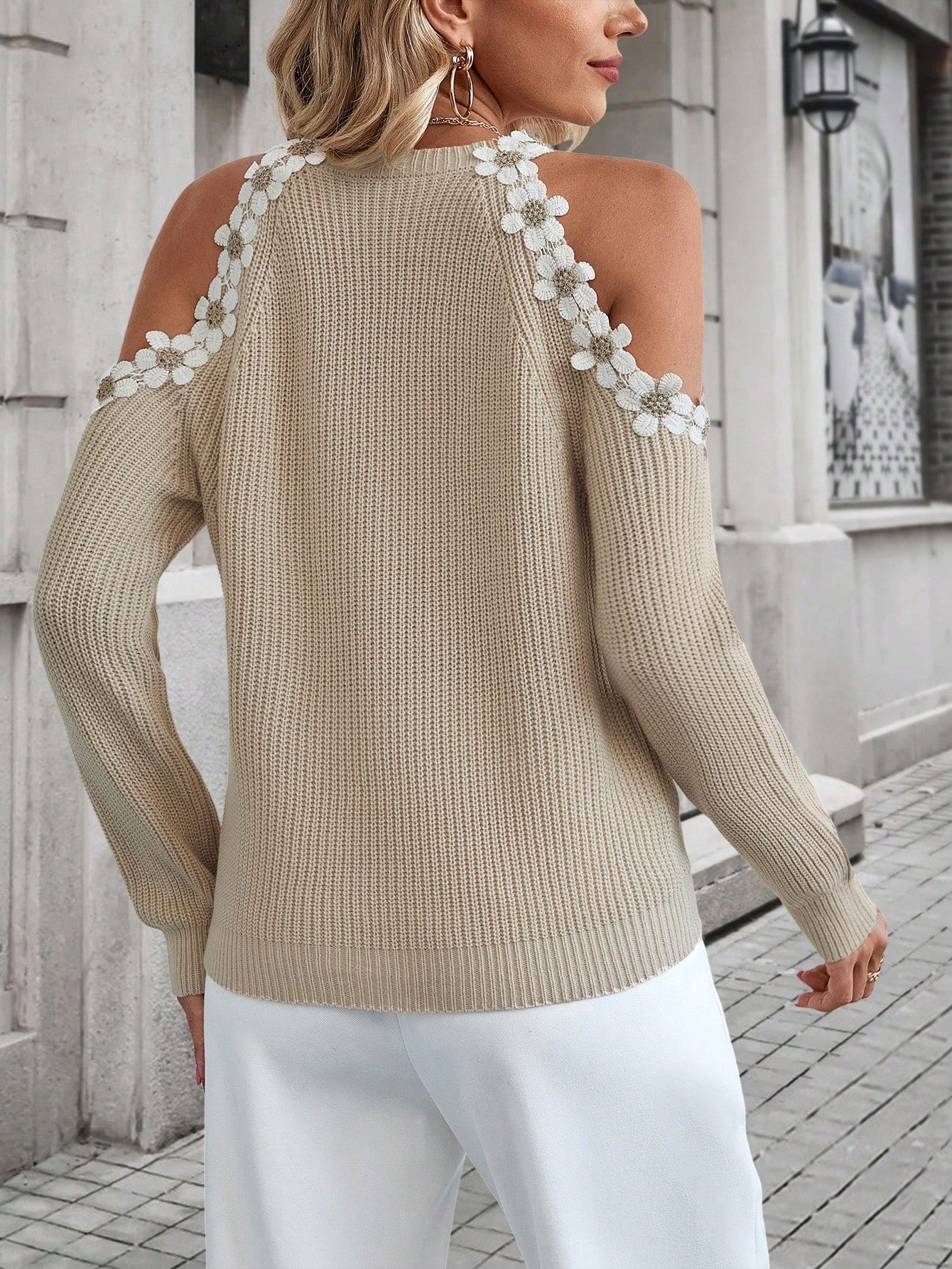  | SHEIN Essnce Appliques Cold Shoulder Raglan Sleeve Sweater | Sweater | Shein | OneHub