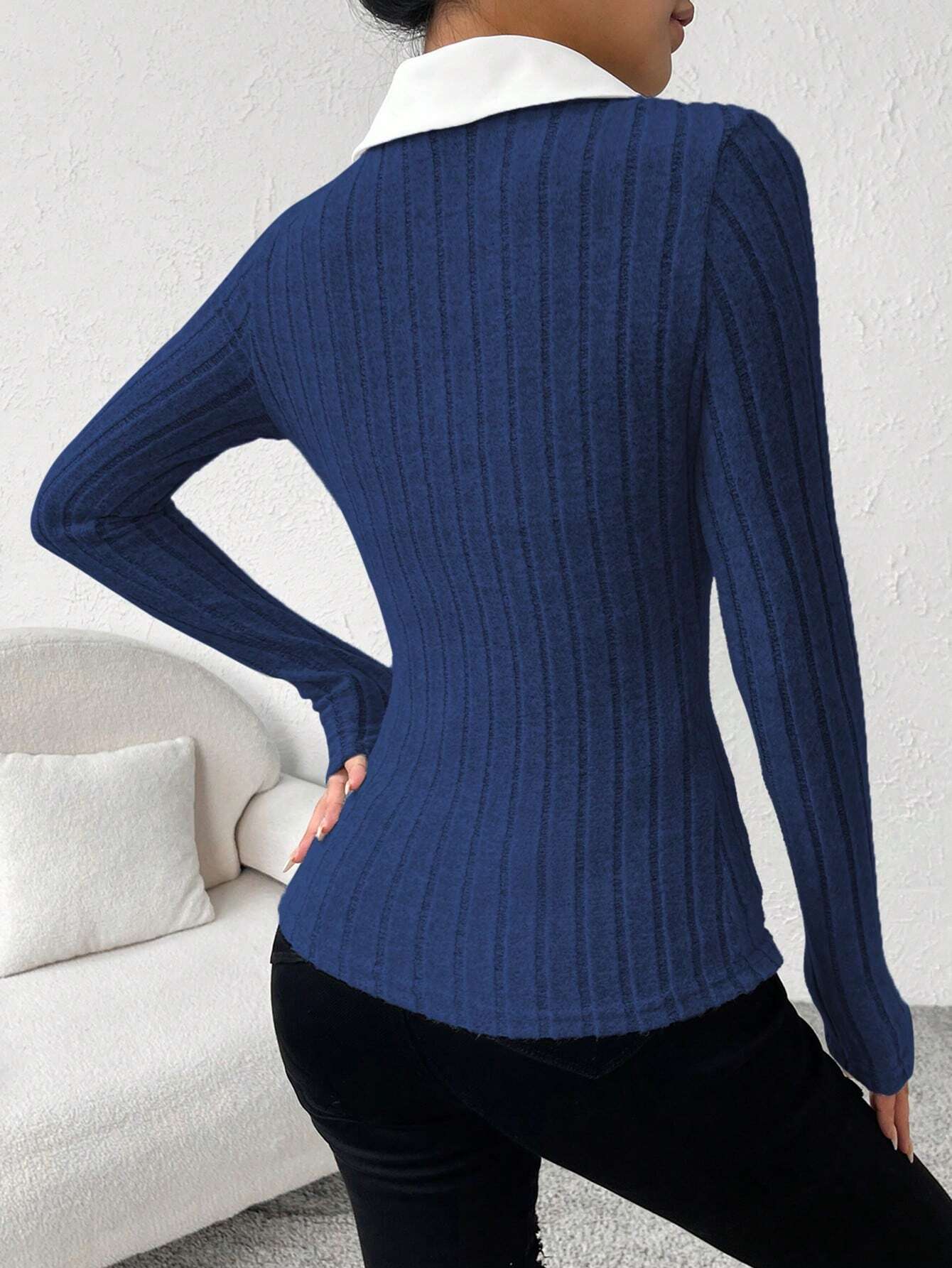  | SHEIN Essnce Contrast Collar Ribbed Knit Tee | Sweater | Shein | OneHub