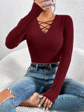  | SHEIN Essnce Crisscross Front Ribbed Knit Tee | Top | Shein | OneHub