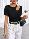  | SHEIN Essnce Cut Out Ribbed Knit Tee | Top | Shein | OneHub
