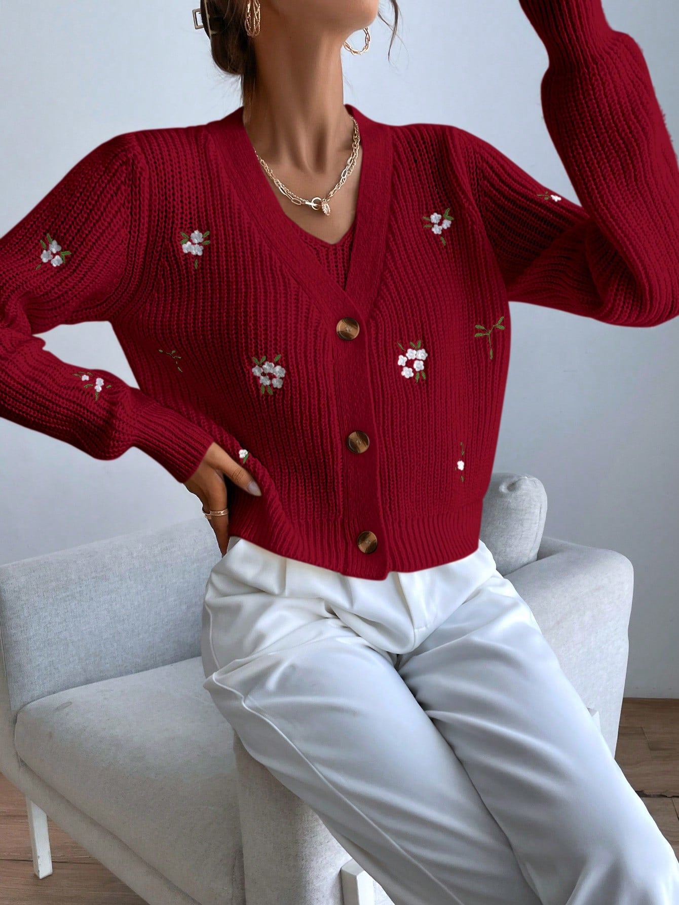  | SHEIN Essnce Floral Embroidery Cardigan & Knit Top | Sweater | Shein | OneHub