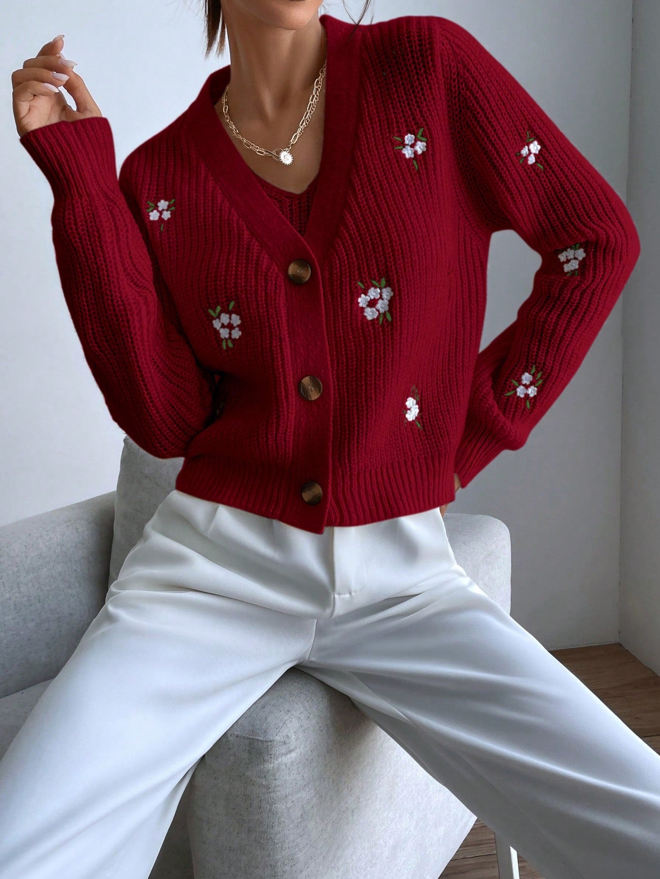  | SHEIN Essnce Floral Embroidery Cardigan & Knit Top | Sweater | Shein | OneHub