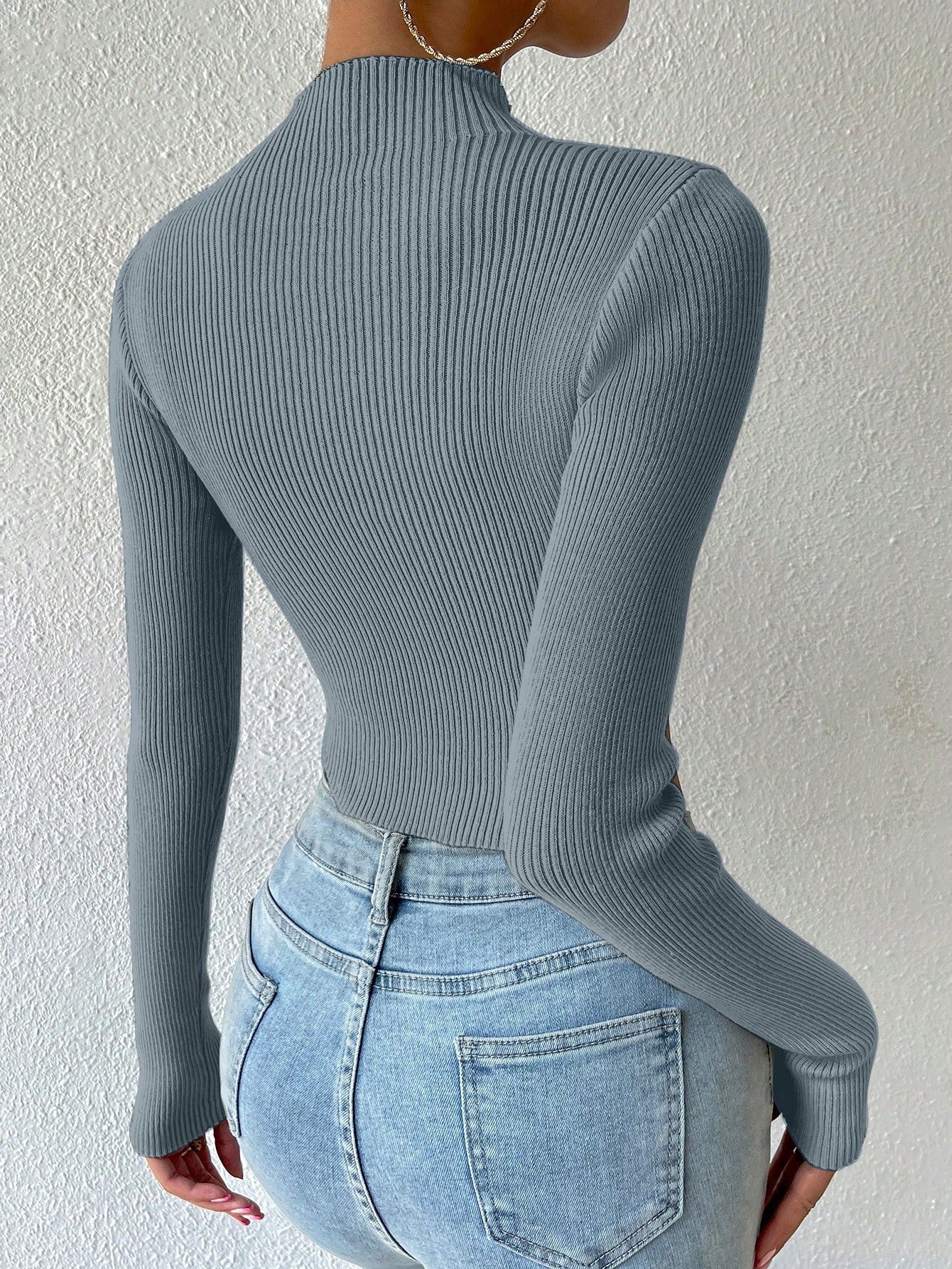  | SHEIN Essnce Mock Neck Ribbed Knit Crop Sweater | Sweater | Shein | OneHub