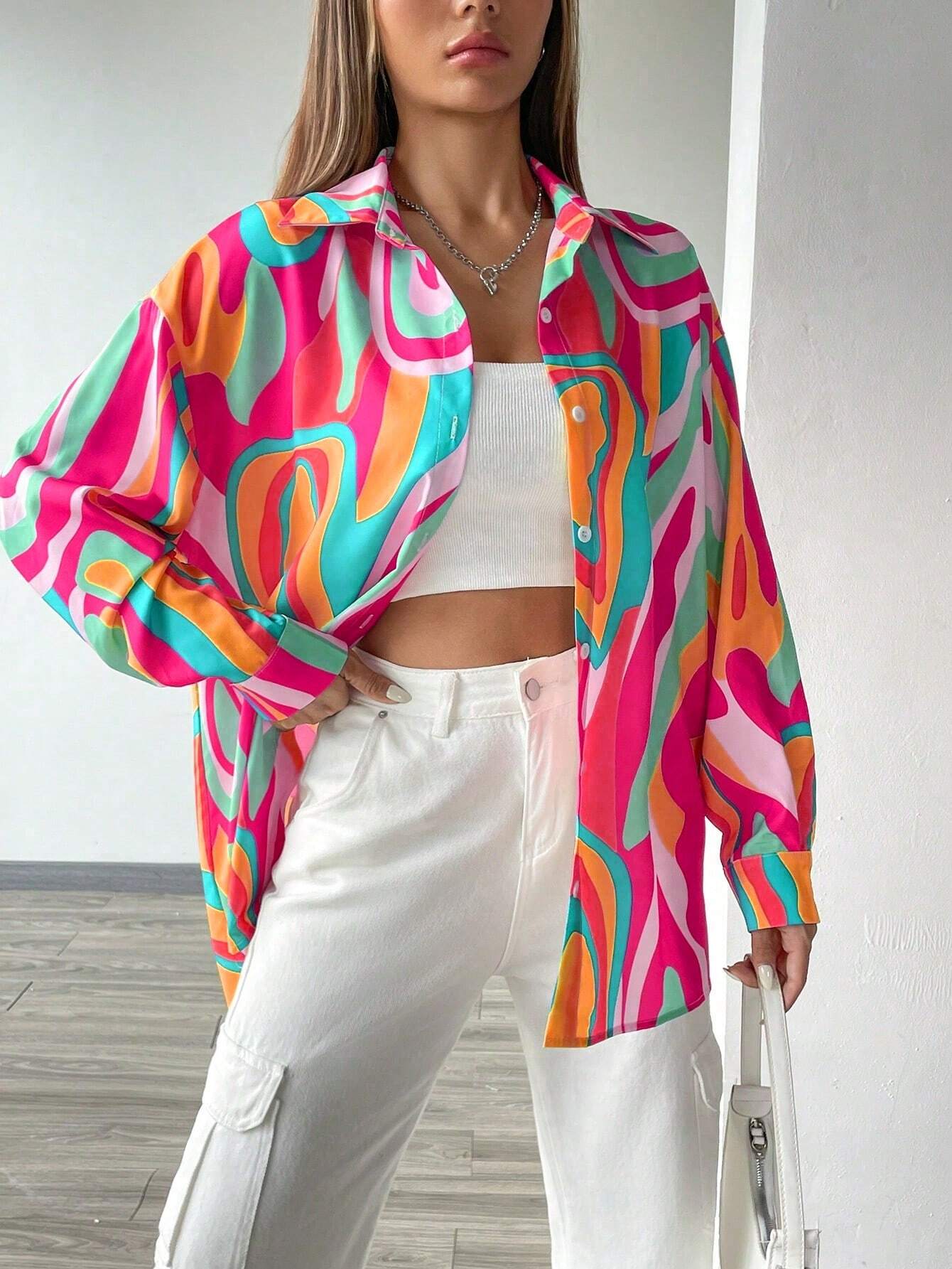  | SHEIN Essnce Printed Button-Down Long Sleeve Casual Shirt | Shirt | Shein | OneHub