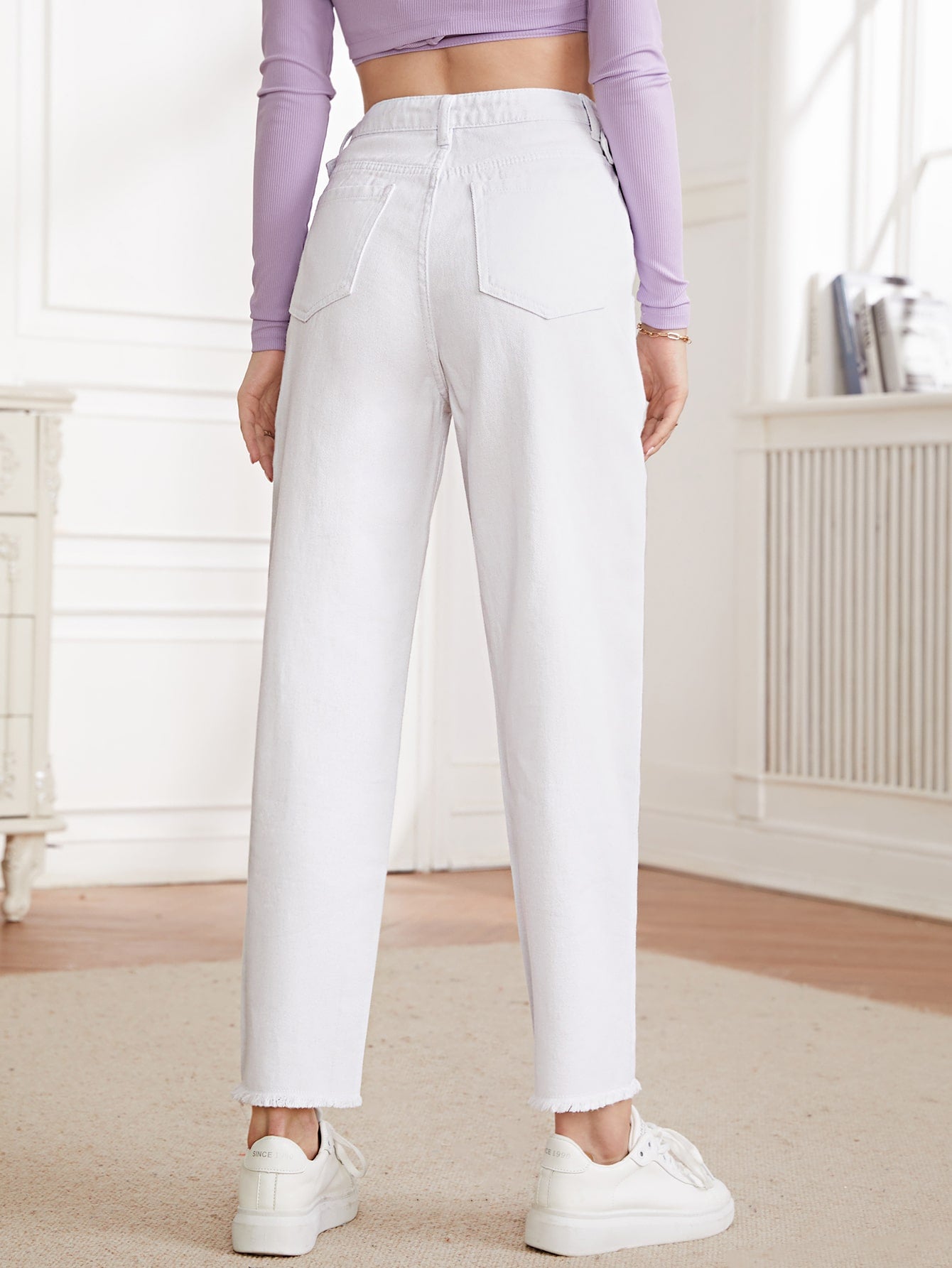  | SHEIN Essnce Raw Hem Mom Jeans | Pants | Shein | OneHub