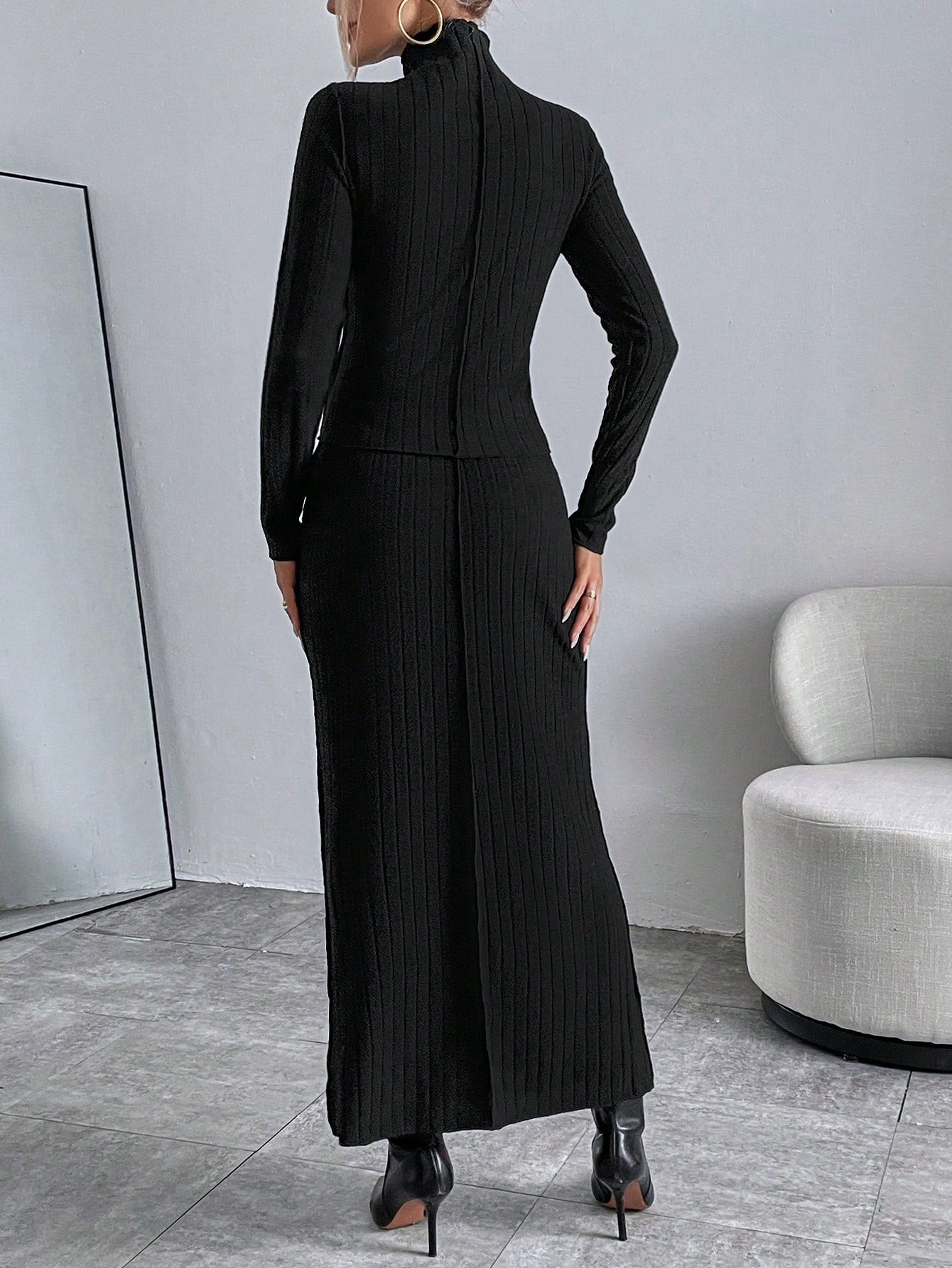  | SHEIN Essnce Solid High Neck Tee & Ribbed Skirt | Top and Pant Set | Shein | OneHub