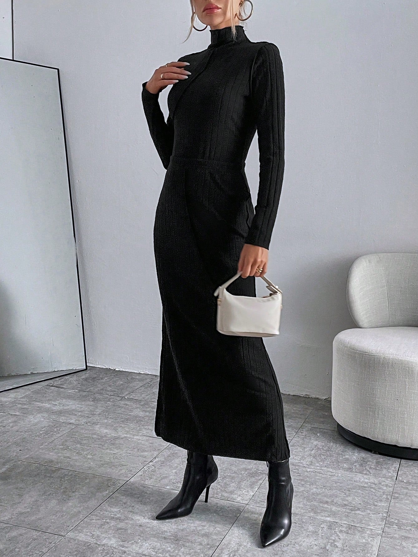  | SHEIN Essnce Solid High Neck Tee & Ribbed Skirt | Top and Pant Set | Shein | OneHub