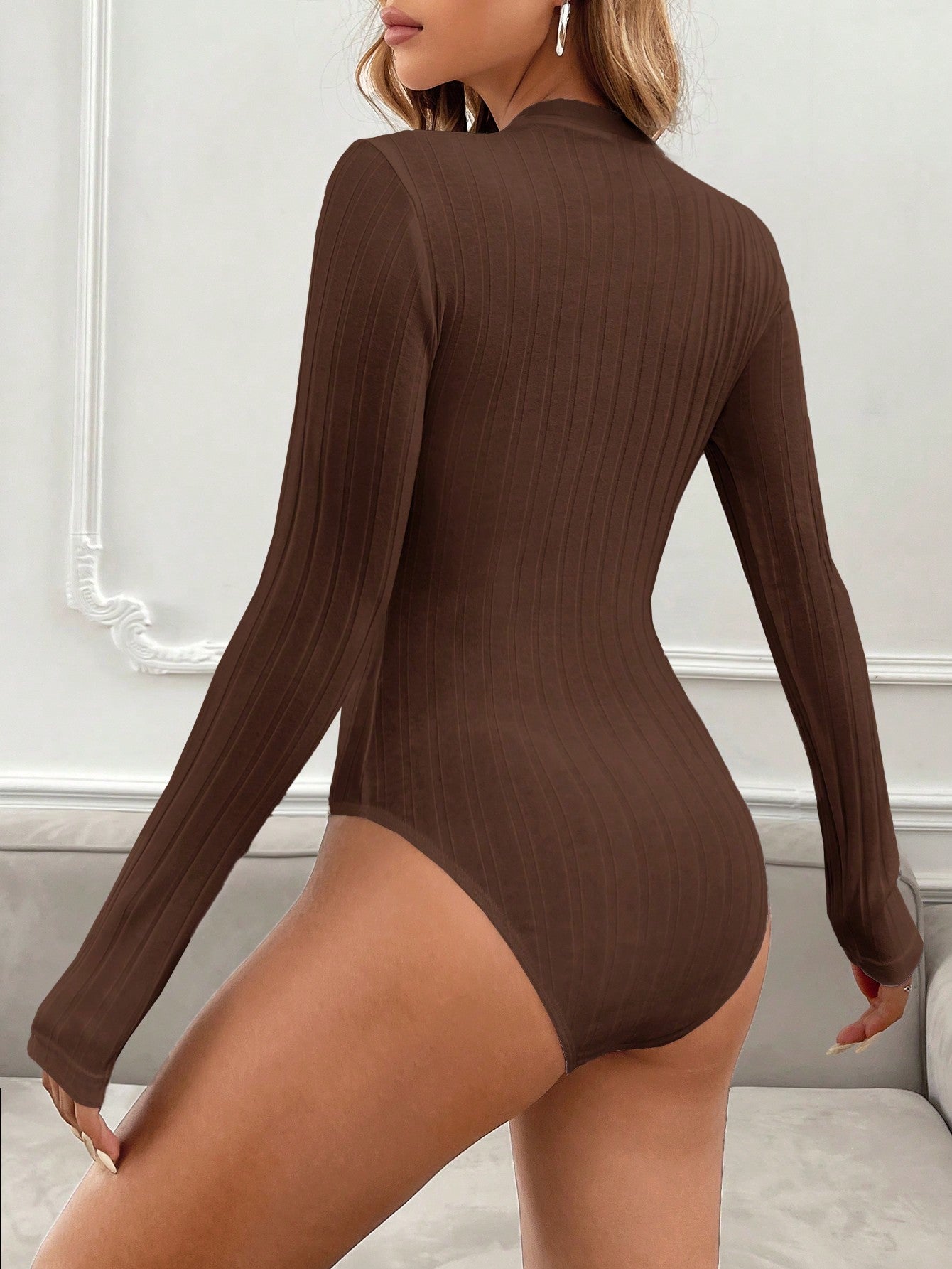  | SHEIN Essnce Solid Ribbed Knit Bodysuit | Top | Shein | OneHub