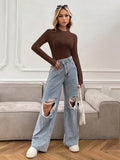 | SHEIN Essnce Solid Ribbed Knit Bodysuit | Top | Shein | OneHub