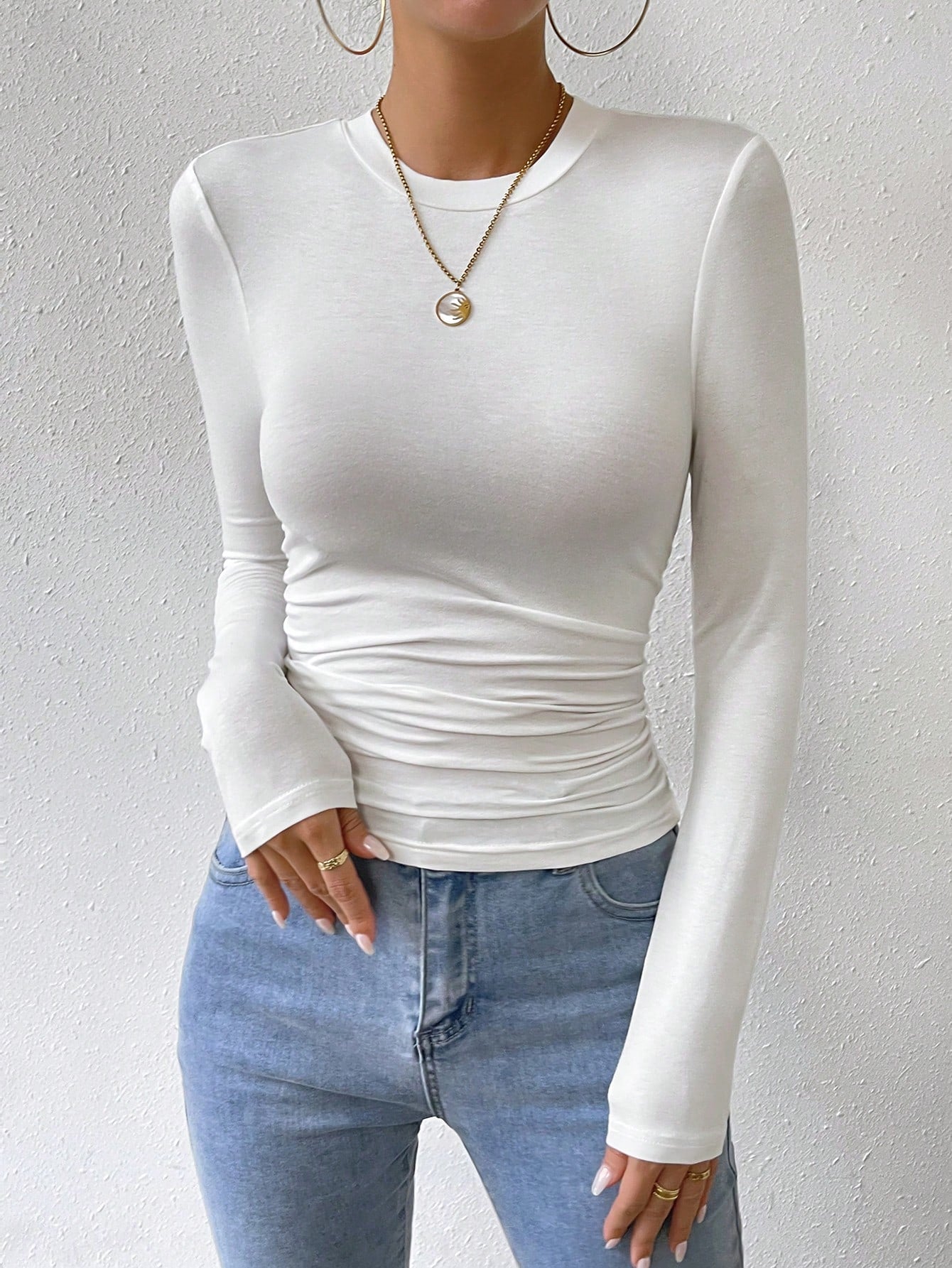  | SHEIN Essnce Solid Ruched Slim Fit Tee | Blouse | Shein | OneHub