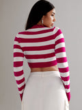  | SHEIN Essnce Striped Pattern Crop Sweater | Top | Shein | OneHub