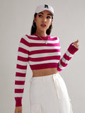  | SHEIN Essnce Striped Pattern Crop Sweater | Top | Shein | OneHub