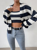  | SHEIN Essnce Striped Pattern Drop Shoulder Open Front Cardigan & Cami Knit Top | Sweater | Shein | OneHub