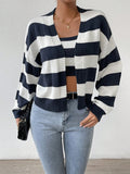  | SHEIN Essnce Striped Pattern Drop Shoulder Open Front Cardigan & Cami Knit Top | Sweater | Shein | OneHub